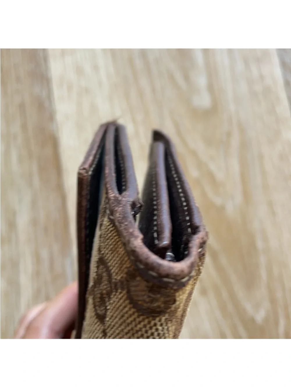 Gucci Brown/Beige GG Canvas Fold Wallet with Gold Plate
